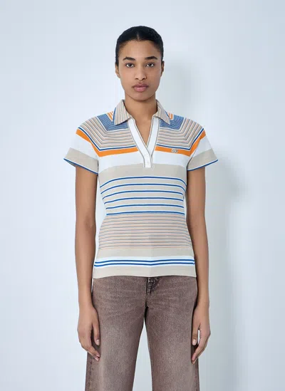 Lacoste Striped Collared Polo Top In White