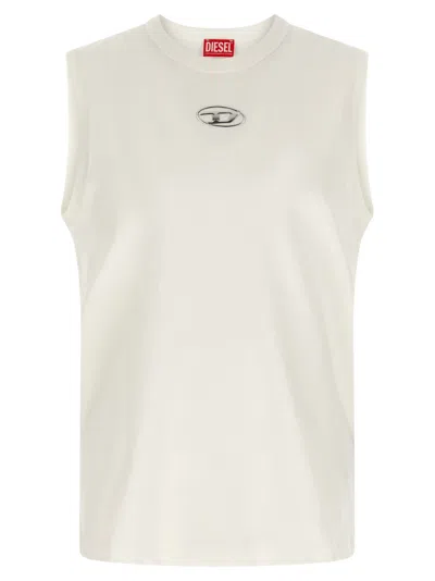 Diesel T-bisco-iod White Sleeveless Top With Logo Detail On The Front In Cotton Man