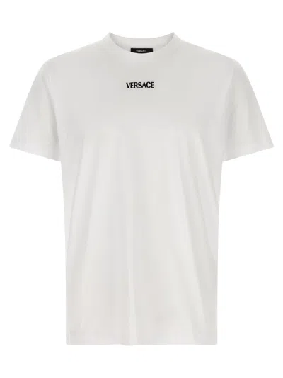 Versace White T-shirt With Lettering Logo On The Front In Cotton Man In White