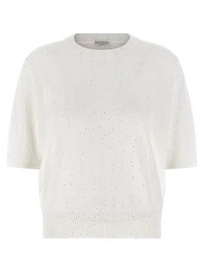Brunello Cucinelli White Sequin Sweater In White