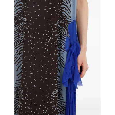 Ferragamo Cuttle Fish Print Silk Sleeveless Shift Dress In Blue