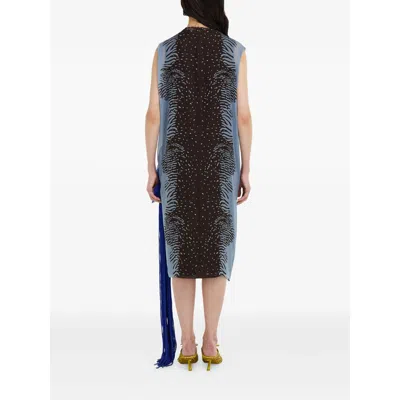 Ferragamo Cuttle Fish Print Silk Sleeveless Shift Dress In Blue