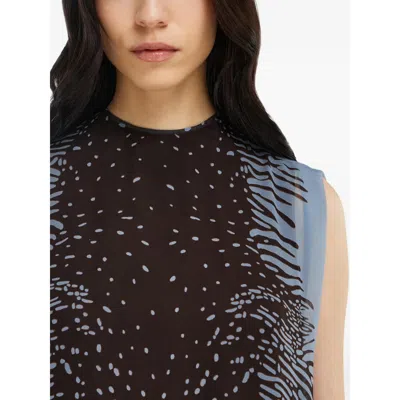 Ferragamo Cuttle Fish Print Silk Sleeveless Shift Dress In Blue