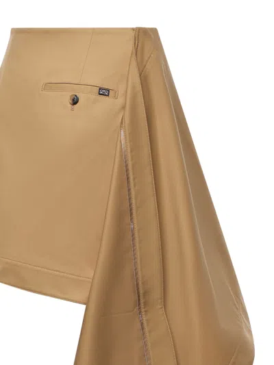 Loewe Womens Beige Draped-side Asymmetric-hem Cotton-blend Mini Skirt In Multi