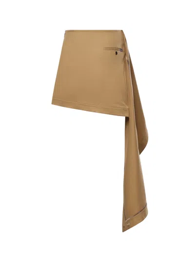 Loewe Womens Beige Draped-side Asymmetric-hem Cotton-blend Mini Skirt In Multi