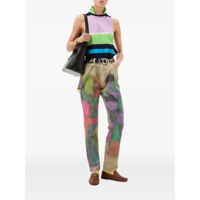 Versace Sleeveless Embroidered Striped Cotton T-shirt In Multi