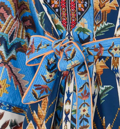 Farm Rio Blue Dress With V-neck And All-over Floral Motif In Fabric Woman In Multi