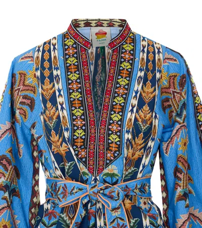 Farm Rio Blue Dress With V-neck And All-over Floral Motif In Fabric Woman In Multi