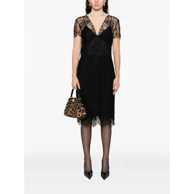 Prada Scalloped Lace Midi Dress In Black