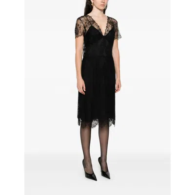 Prada Scalloped Lace Midi Dress In Black