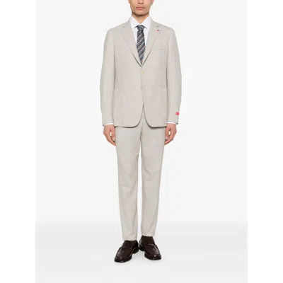 Isaia Button Single-breasted Suit In Neutral