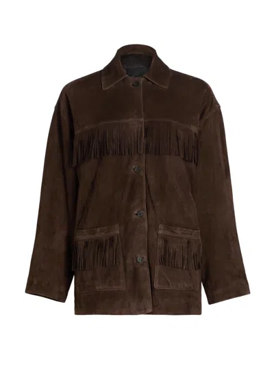 Nili Lotan Foudre Fringe-trimmed Suede Jacket In Burgundy