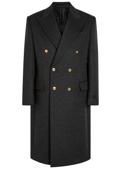 Versace Wool Double-breasted Pea Coat In Black