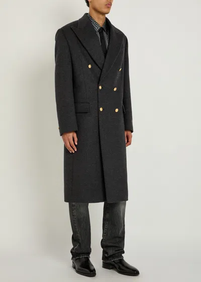 Versace Wool Double-breasted Pea Coat In Black