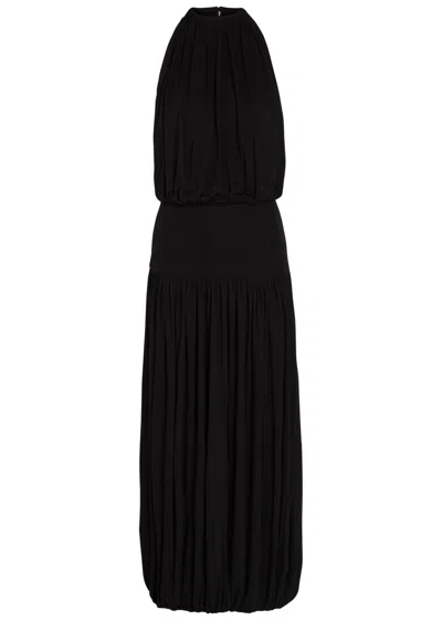 Totême Black Fluid Viscose Gathered Midi Dress In Burgundy