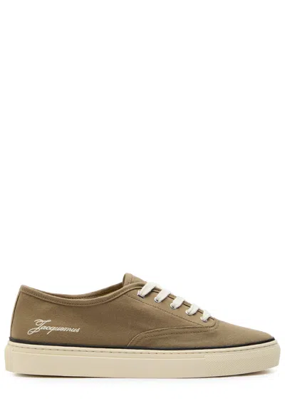 Jacquemus Cotton Low-top Sneakers With Embroidered Logo In Brown