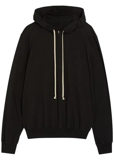 Rick Owens Hooded Sweatshirt Print Oversized Ribbed Cuffs In Black