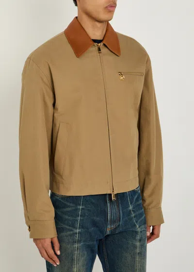 Versace Beige Jacket With Leather Collar And Metallic Medusa Head Detail In Cotton Canvas Man In Brown