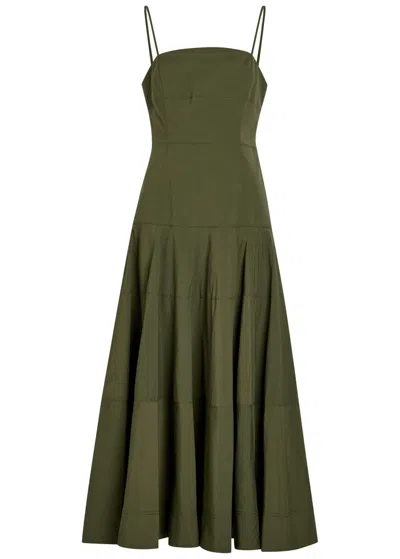 Veronica Beard Ilona Topstitch Detail Cotton Blend Dress In Green