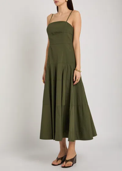 Veronica Beard Ilona Topstitch Detail Cotton Blend Dress In Green