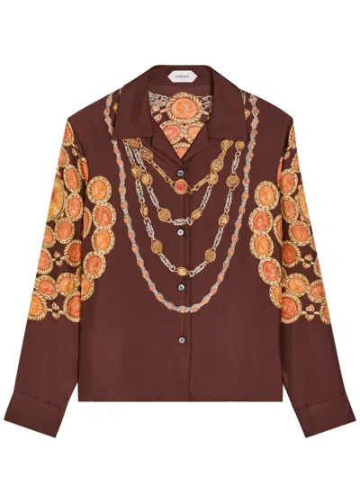 Versace Shirt Printed Shirt Look 62 Brown With Printed Silk Motif For Women