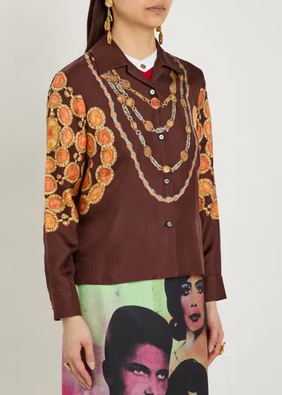 Versace Shirt Printed Shirt Look 62 Brown With Printed Silk Motif For Women