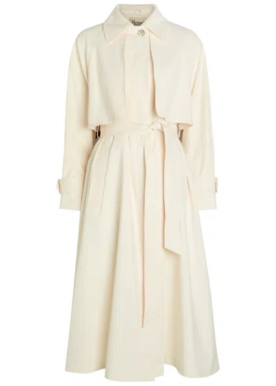 Herno Long Raincoat Belted Waist Buttoned Cuffs Collar In White