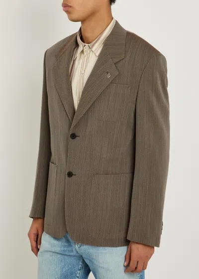 Versace Herringbone Wool Blazer In Brown