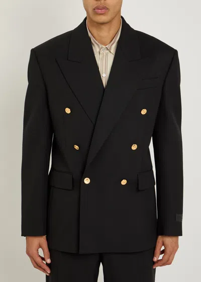 Versace Double-breasted Wool Blazer In Black