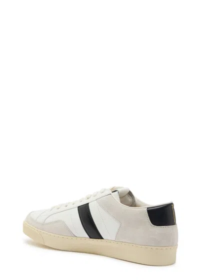 Tom Ford Panelled Suede And Grained Leather Sneakers In White