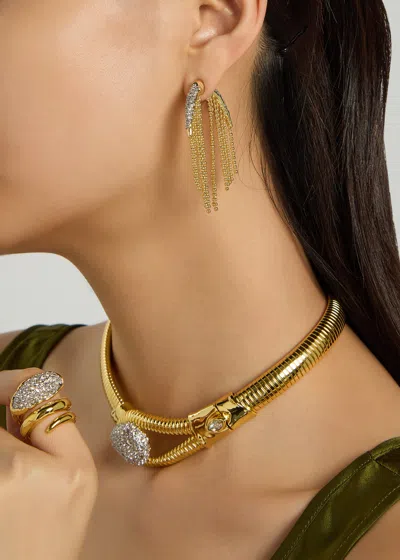 Alexis Bittar Solanales Crystal Fringed Front To Back Earrings In Gold