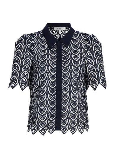 Milly Addison Sheer Lace Top In Multi