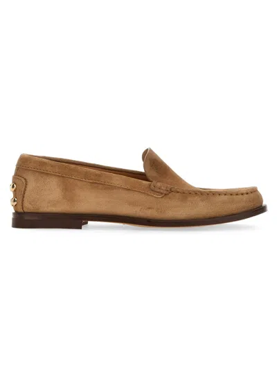 Tod's Beige Loafers With Embossed Logo And Stud Details On The Back In Leather Woman In Brown