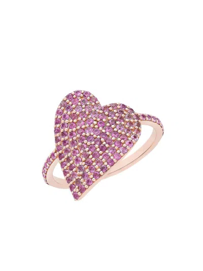 Lana 14k Yellow Gold Pink Sapphire Pave Heart Statement Ring