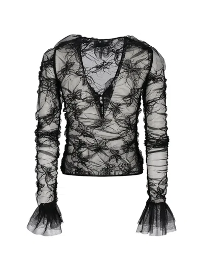 Blumarine Ruffled Net Blouse In Multi
