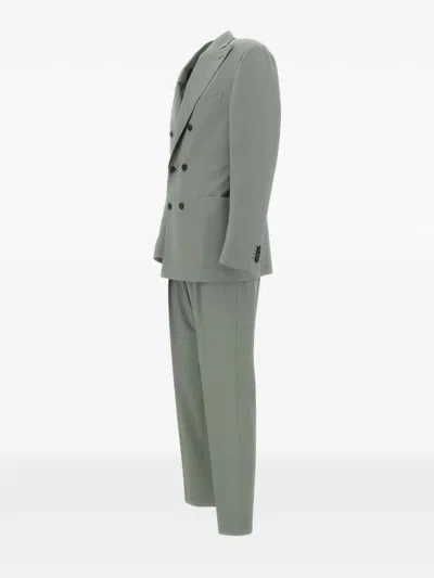 Corneliani Double-breasted Patch Pocket Suit In Green