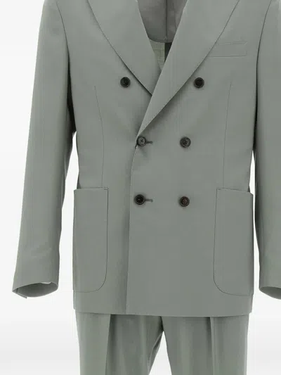 Corneliani Double-breasted Patch Pocket Suit In Green