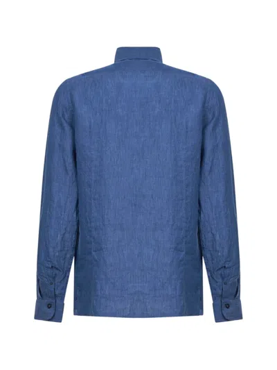 D4.0 Buttoned Linen Shirt In Blue