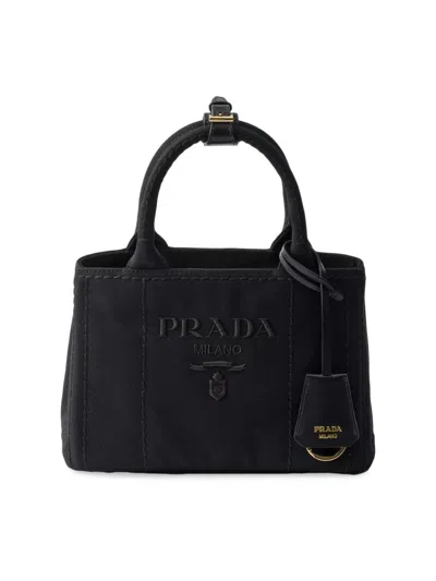 Prada Women's Jardiniere Small Cotton Canvas Top Handle Bag In Black