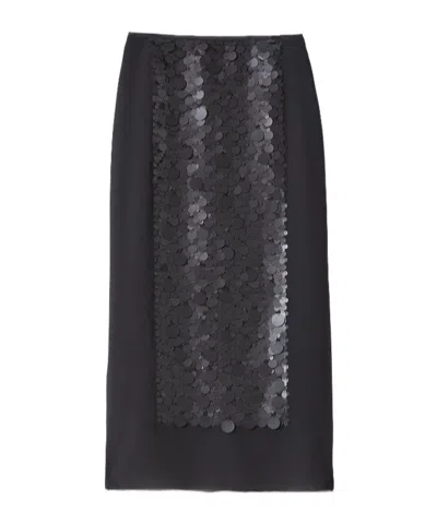 Joseph Cambo Pailette-embellished Crepe De Chine Midi Skirt In Black