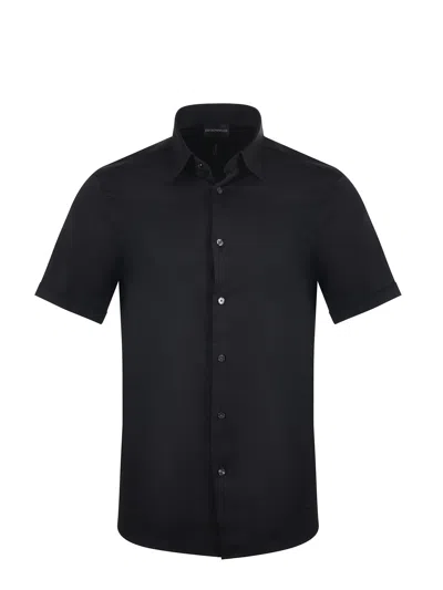 Emporio Armani Short Sleeve Classic Collar Shirt In Black