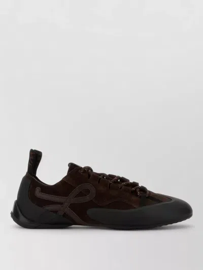 Loewe Grip Panelled Suede Sneakers In Brown