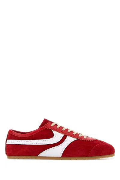 Dries Van Noten 70s Marathon Spirit Suede Low-top Sneakers In Red