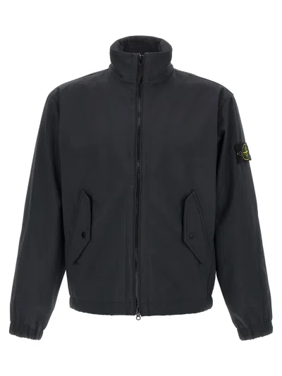 Stone Island Stretch Polyester Jacket Elastic Cuffs High Collar In Black