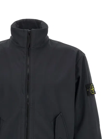 Stone Island Stretch Polyester Jacket Elastic Cuffs High Collar In Black
