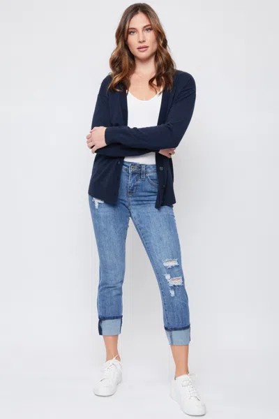 Royalty Women's Petite Wannabettabutt Mid Rise Mega Cuff Jeans In Blue