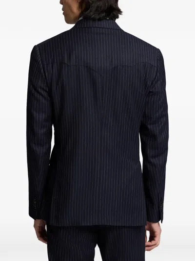 Rrl Striped-pattern Double-breasted Suit In Blue