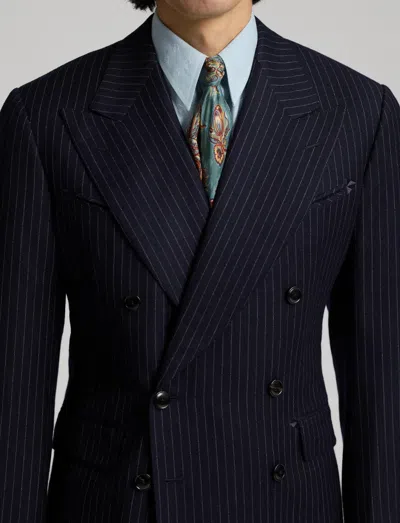 Rrl Striped-pattern Double-breasted Suit In Blue
