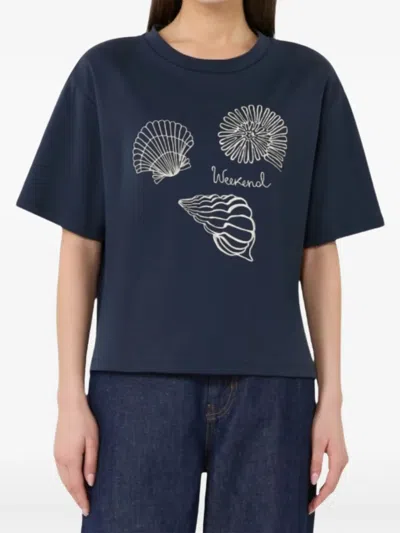 Weekend Max Mara Shell-print Cotton T-shirt In Blue
