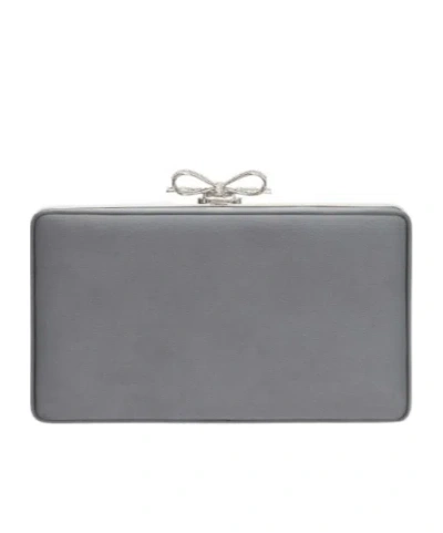 Self-portrait Rectangular Grey Satin Crystal Clutch Bag In Gray